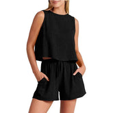 Womens Summer Set with Stylish Sleeveless Tops and Drawstring Shorts Fashion - Himpall